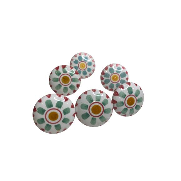 Set of 7 Ceramic Handpainted Drawer Knob Pulls Floral 39mm 1.5" - Picture 2 of 8